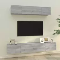TV spintelių komplektas, 4 dalių, pilkas ąžuolo, mediena