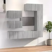 TV spintelių komplektas, 6 dalių, pilkas ąžuolo, mediena