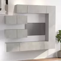 TV spintelių komplektas, 7 dalių, betono pilkas, mediena