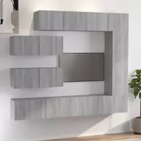 TV spintelių komplektas, 7 dalių, pilkas ąžuolo, mediena