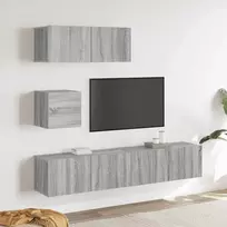 TV spintelių komplektas, 4 dalių, pilkas ąžuolo, mediena
