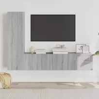 TV spintelių komplektas, 3 dalių, pilkas ąžuolo, mediena