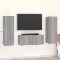 TV spintelių komplektas, 3 dalių, pilkas ąžuolo, mediena