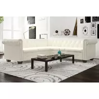 Chesterfield penkiavietė kampinė sofa, dirbtinė oda, balta