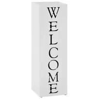 Stovas skėčiams, su užrašu Welcome, plieninis, baltas