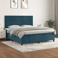 Lova su spyruoklėmis ir čiužiniu, mėlyna, 180x200 cm, aksomas