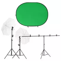 Fotostudijos rinkinys su apšvietimo rinkiniu ir fonu