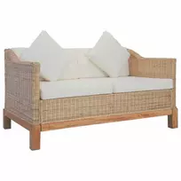 Dvivietė sofa su pagalvėlėmis, natūralus ratanas
