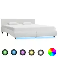 Lovos rėmas su LED, baltos spalvos, 180x200cm, dirbtinė oda