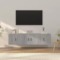 TV spintelių komplektas, 3 dalių, pilkas ąžuolo, mediena