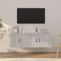 TV spintelių komplektas, 2 dalių, pilkas ąžuolo, mediena