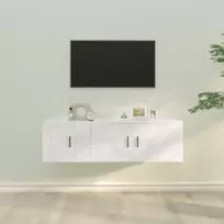 Televizoriaus spintelių komplektas, 2 dalių, baltas, mediena