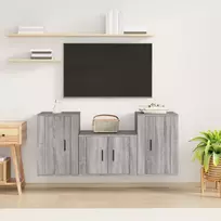 TV spintelių komplektas, 3 dalių, pilkas ąžuolo, mediena