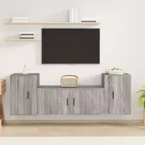 TV spintelių komplektas, 3 dalių, pilkas ąžuolo, mediena