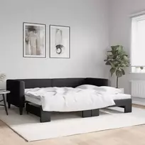 Lova su ištraukiama dalimi, juodos spalvos, 90x200cm, audinys