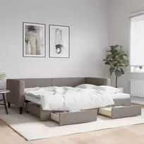 Lova su ištraukiama dalimi/stalčiais, taupe, 90x200cm, audinys