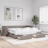 Lova su ištraukiama dalimi/stalčiais, taupe, 90x200cm, audinys