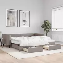Lova su ištraukiama dalimi/stalčiais, taupe, 100x200cm, audinys