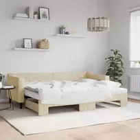 Lova su ištraukiama dalimi/čiužiniu, kreminė, 80x200cm, audinys