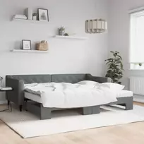 Lova su ištraukiama dalimi/čiužiniu, pilka, 90x200cm, audinys