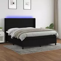 Lova su spyruoklėmis/čiužiniu/LED, juoda, 180x200 cm, audinys