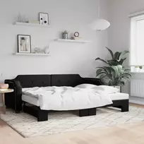 Lova su ištraukiama dalimi, juodos spalvos, 90x200cm, audinys