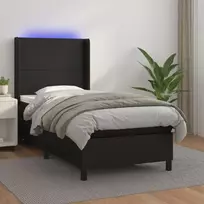 Lova su spyruoklėmis/čiužiniu/LED, juoda, 90x200cm dirbtinė oda