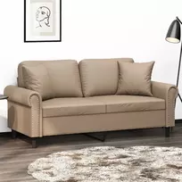 Dvivietė sofa su pagalvėlėmis, kapučino, 140cm, dirbtinė oda