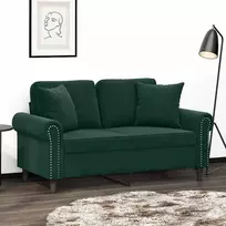 Dvivietė sofa su pagalvėlėmis, tamsiai žalia, 120cm, aksomas