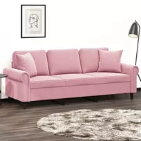 Trivietė sofa su pagalvėlėmis, rožinės spalvos, 180cm, aksomas