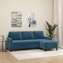 Trivietė sofa su pakoja, mėlynos spalvos, 180cm, aksomas