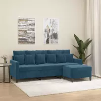 Trivietė sofa su pakoja, mėlynos spalvos, 180cm, aksomas