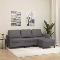 Trivietė sofa su pakoja, pilkos spalvos, 180cm, dirbtinė oda
