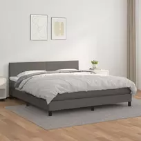 Lova su spyruoklėmis ir čiužiniu, pilka, 180x200cm dirbtinė oda