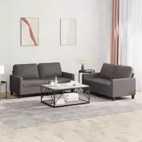 Sofos komplektas su pagalvėlėmis, 2 dalių, pilkas, dirbtinė oda