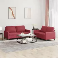 Sofos komplektas su pagalvėlėmis, 2 dalių, vyno, dirbtinė oda