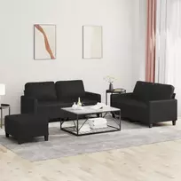 Sofos komplektas su pagalvėlėmis, 3 dalių, juodas, dirbtinė oda