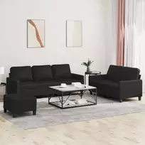 Sofos komplektas su pagalvėlėmis, 3 dalių, juodas, dirbtinė oda