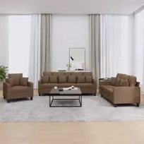 Sofos komplektas su pagalvėmis, 3 dalių, rudas, audinys