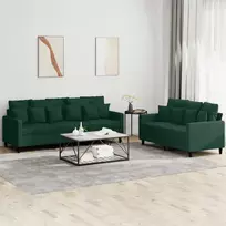 Sofos komplektas su pagalvėlėmis, 2 dalių, žalias, aksomas