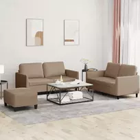Sofos komplektas su pagalvėmis, 3 dalių, kapučino, dirbtinė oda