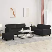 Sofos komplektas, 3 dalių, juodos spalvos, dirbtinė oda
