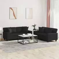 Sofos komplektas su pagalvėmis, 2 dalių, juodas, dirbtinė oda