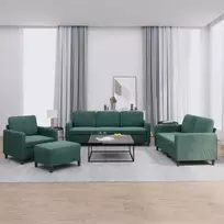 Sofos komplektas, 4 dalių, tamsiai žalios spalvos, aksomas