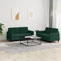 Sofos komplektas, 2 dalių, tamsiai žalios spalvos, aksomas