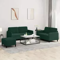 Sofos komplektas, 3 dalių, tamsiai žalios spalvos, aksomas