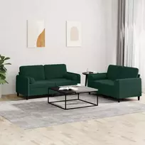 Sofos komplektas su pagalvėmis, 2 dalių, žalias, aksomas