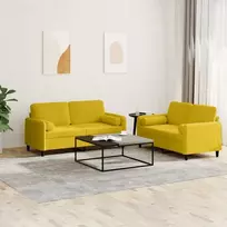 Sofos komplektas su pagalvėmis, 2 dalių, geltonas, aksomas