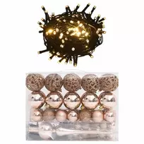 Eglutės žaisliukų rinkinys su viršūne ir 150 LED, 60 dalis