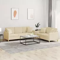 Sofos komplektas su pagalvėmis, 2 dalių, kreminis, audinys
